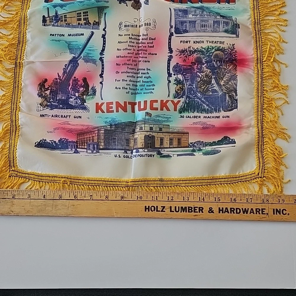 Vintage Fort Knox Kentucky Souvenir Silky Satiny Square Pillowcase EUC